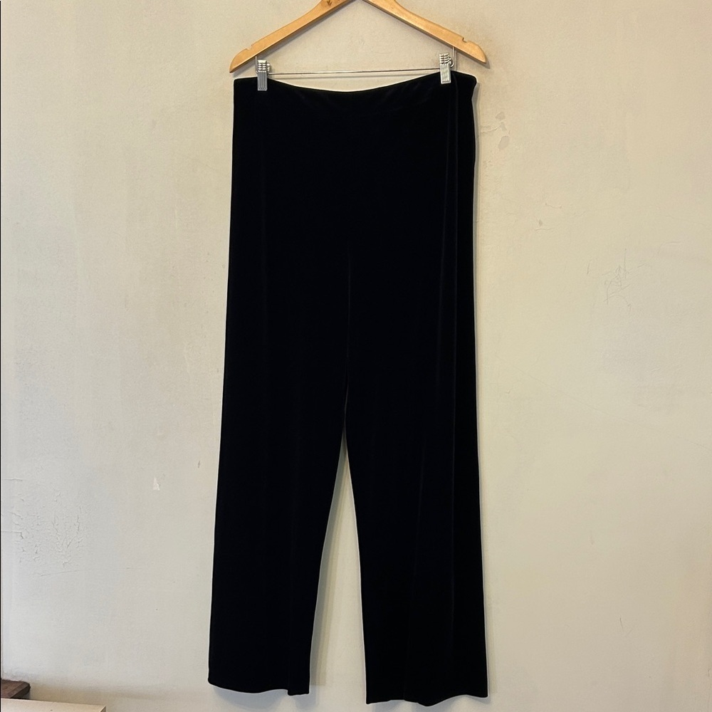 Alex Evenings black velvet feel elastic waistband wide leg pants Size XL New